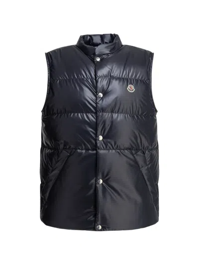 Moncler Restigo Quilted Vest With Logo Patch In Blue
