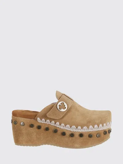 Mou Platform Mule Sandals Round Toe Studs Suede In Brown