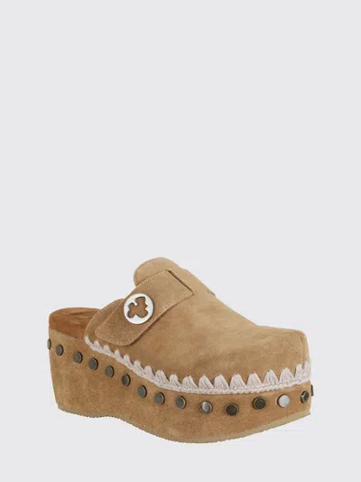 Mou Platform Mule Sandals Round Toe Studs Suede In Brown