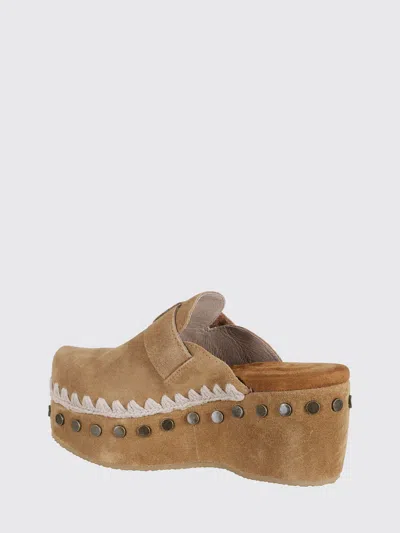 Mou Platform Mule Sandals Round Toe Studs Suede In Brown