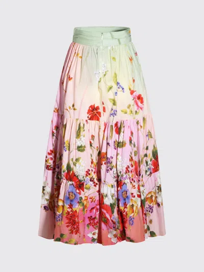 Roberto Cavalli Floral-print High-rise Gathered Midi Skirt In Multi
