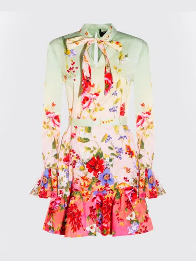 Roberto Cavalli Green Fuchsia Cotton Elastane Dress In Multi