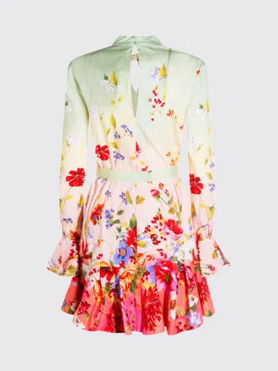Roberto Cavalli Green Fuchsia Cotton Elastane Dress In Multi