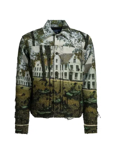 Junya Watanabe Collared Jacquard Jacket Graphic Print Pockets In Green