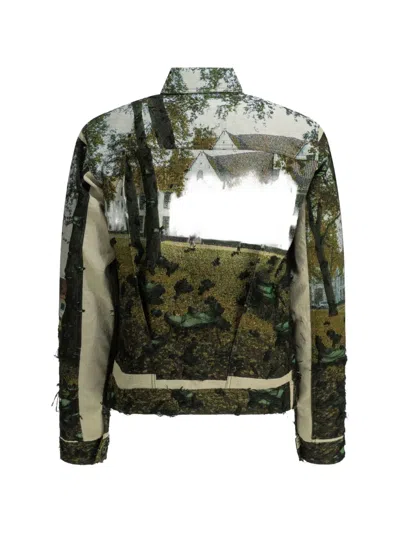 Junya Watanabe Collared Jacquard Jacket Graphic Print Pockets In Green