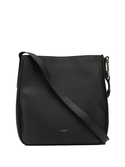Le Tanneur Madeleine Large Hobo Bag In Grained Leather In Black