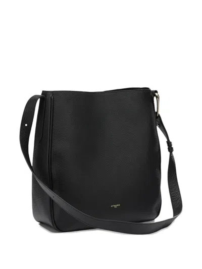 Le Tanneur Madeleine Large Hobo Bag In Grained Leather In Black