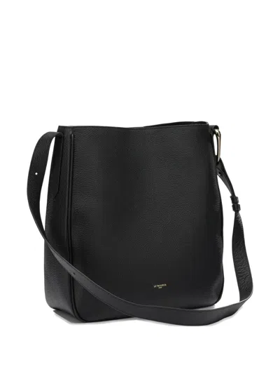 Le Tanneur Madeleine Large Hobo Bag In Grained Leather In Black