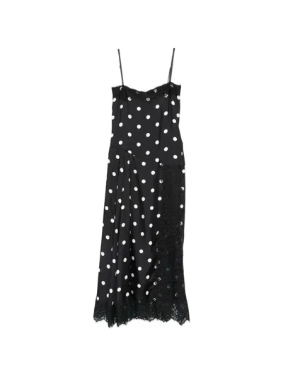 Sportmax Capo Polka Dot Lace Trim Silk Slipdress In Black