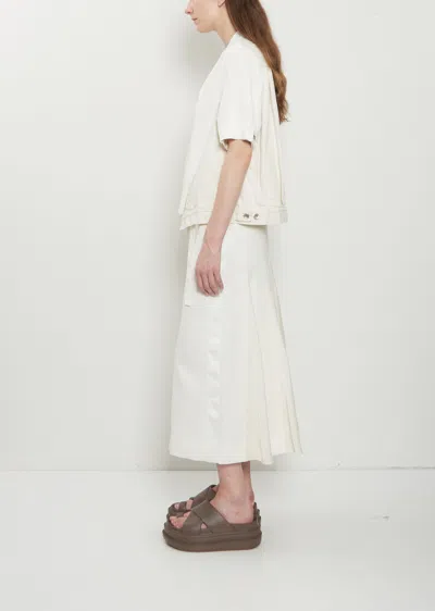 Sacai Womens Off White Knit-panel V-neck Cotton-blend Cardigan