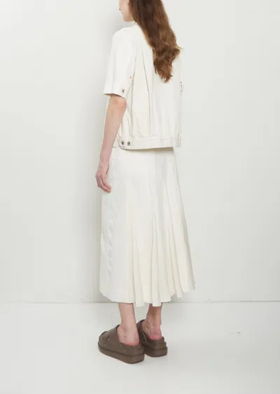Sacai Womens Off White Knit-panel V-neck Cotton-blend Cardigan