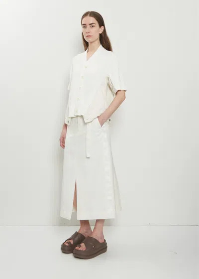 Sacai Womens Off White Knit-panel V-neck Cotton-blend Cardigan