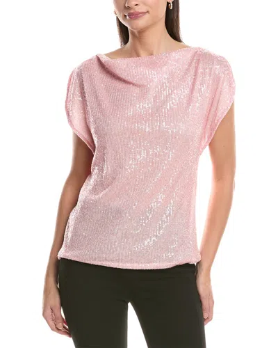 Anne Klein Split Shoulder Drape Sequin Blouse In Pink