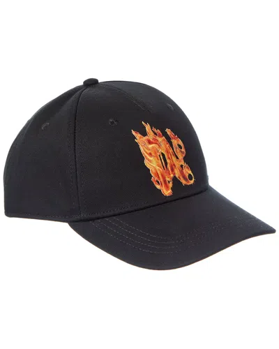 Palm Angels Burning Monogram Baseball Cap In Black