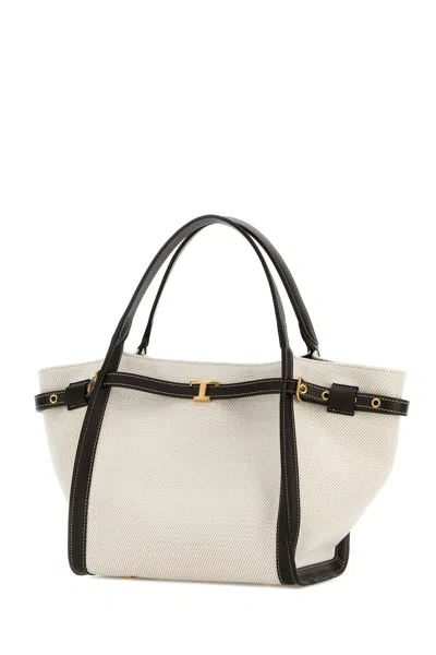 Tod's White Tote Bag With Front Leather Buckled Belt In Cotton Blend Woman
