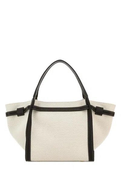Tod's White Tote Bag With Front Leather Buckled Belt In Cotton Blend Woman