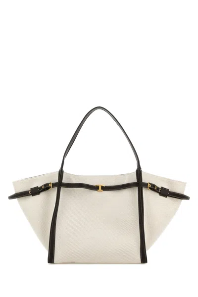 Tod's White Tote Bag With Front Leather Buckled Belt In Cotton Blend Woman