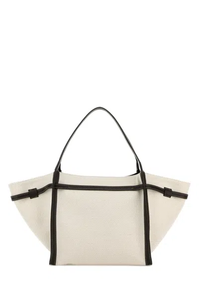 Tod's White Tote Bag With Front Leather Buckled Belt In Cotton Blend Woman