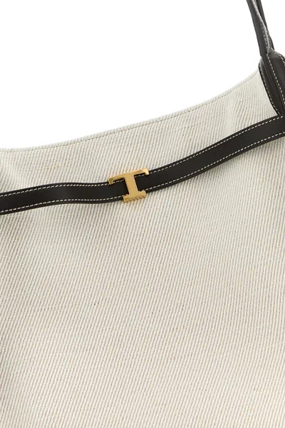 Tod's White Tote Bag With Front Leather Buckled Belt In Cotton Blend Woman