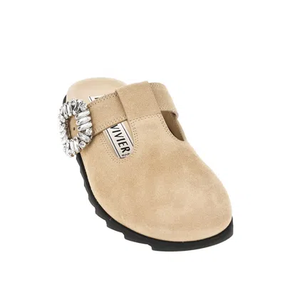Roger Vivier Mules Round Toe Flat Sole Suede Buckle In Brown