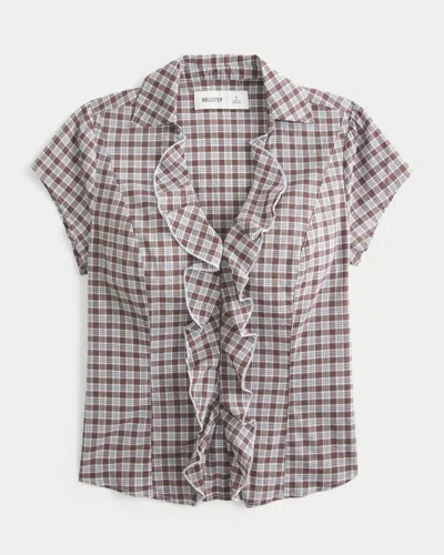 Hollister Short-sleeve Flyaway Ruffle Shirt In Brown