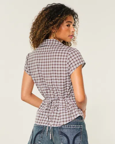 Hollister Short-sleeve Flyaway Ruffle Shirt In Brown