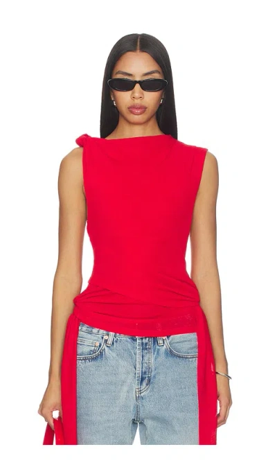 Ganni Knot-detail Asymmetric Tank Top In Red | ModeSens