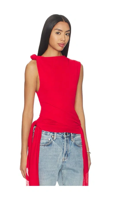 Ganni Knot-detail Asymmetric Tank Top In Red | ModeSens