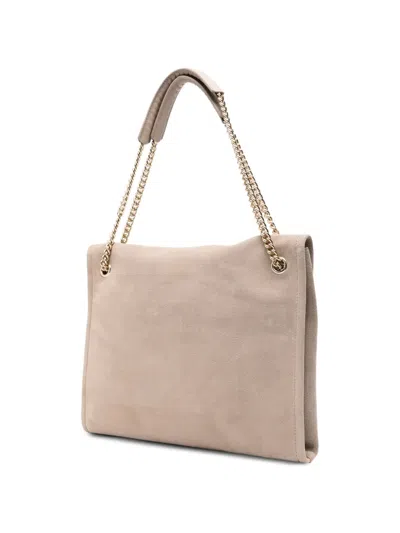 Orciani Suede Chain-link Shoulder Bag In Neutral
