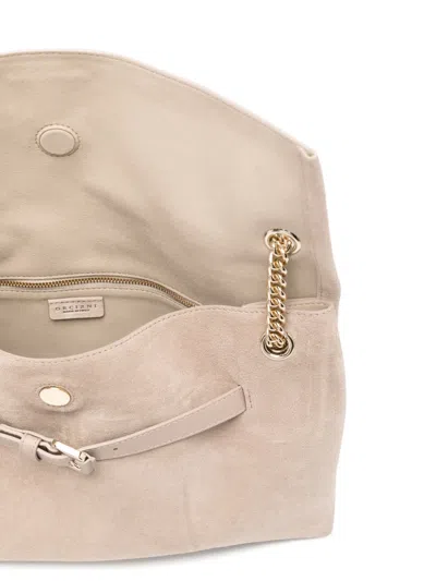 Orciani Suede Chain-link Shoulder Bag In Neutral