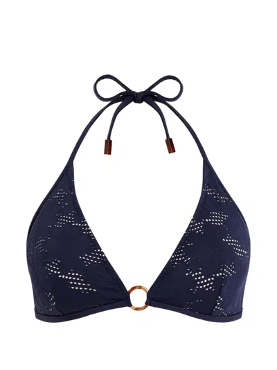 Vilebrequin Women Triangle Bikini Top Jacquard Fleur Broderie Anglaise In Blue