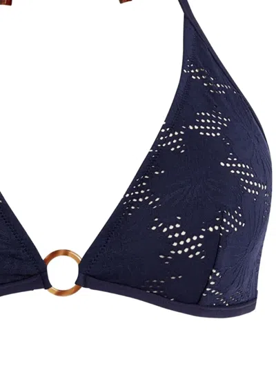 Vilebrequin Women Triangle Bikini Top Jacquard Fleur Broderie Anglaise In Blue