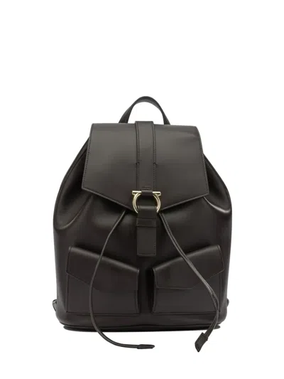 Ferragamo Leather Backpack Adjustable Straps Front Pockets In Black