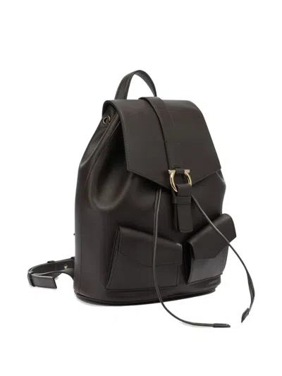 Ferragamo Leather Backpack Adjustable Straps Front Pockets In Black
