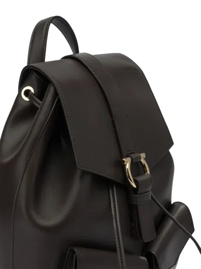 Ferragamo Leather Backpack Adjustable Straps Front Pockets In Black