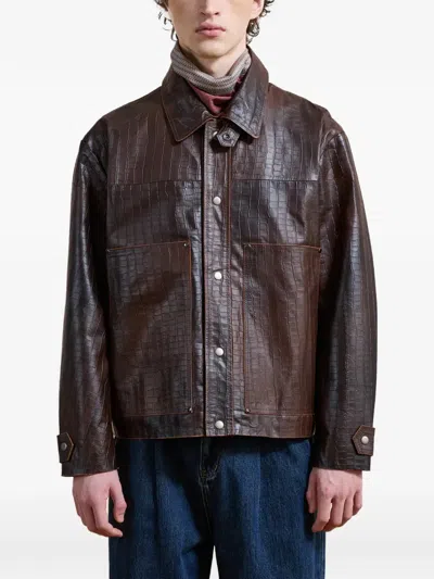 Found Croc-embossed Distressed Jacket In Brown