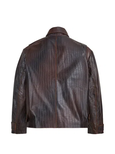 Found Croc-embossed Distressed Jacket In Brown