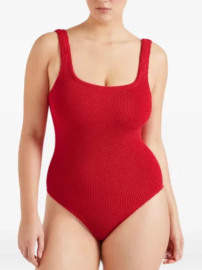 Hunza G Neutral Square Neckline High-cut Swimsuit In Red