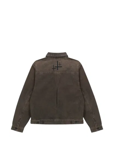 Rta Valentiano Logo-embroidered Denim Jacket In Brown
