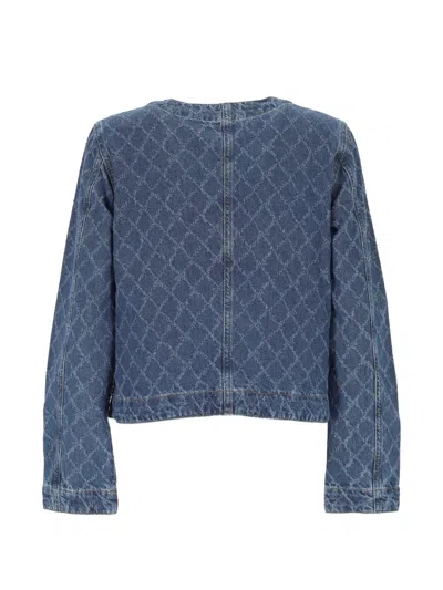 Marella Diamond-pattern Denim Jacket In Blue