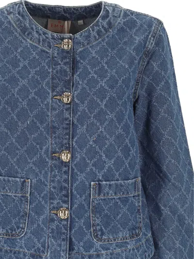 Marella Diamond-pattern Denim Jacket In Blue