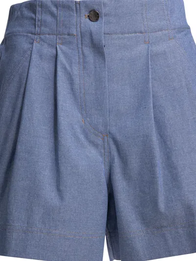 Moncler Pleated High-waisted Shorts In Blue