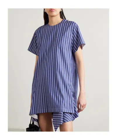 Sacai Poplin Striped Pullover In Blue