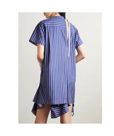 Sacai Poplin Striped Pullover In Blue