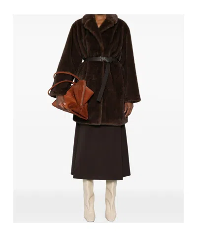 P.a.r.o.s.h Belted Lapel Coat In Brown