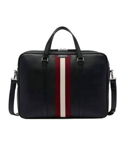 Bally Code Logo Printed Striped Briefcase In Black