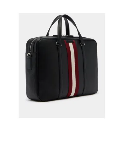 Bally Code Logo Printed Striped Briefcase In Black