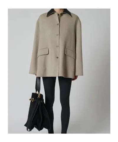 Nanushka Leather-collar Button-front Jacket In Neutral