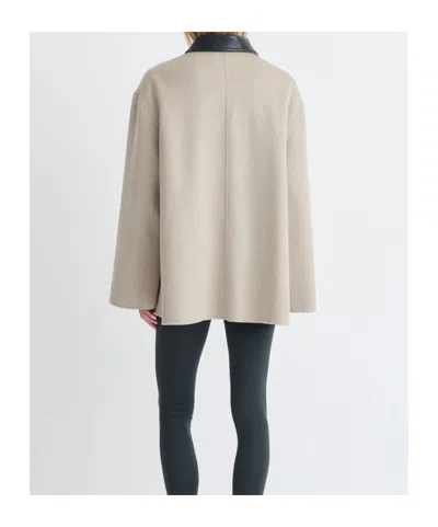 Nanushka Leather-collar Button-front Jacket In Neutral