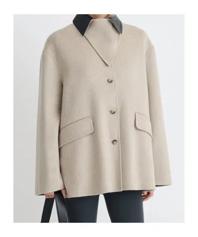 Nanushka Leather-collar Button-front Jacket In Neutral